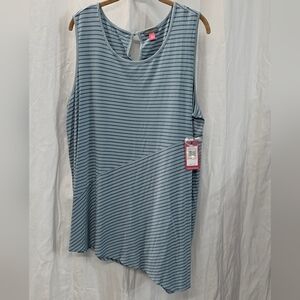 Vince Camuto 2X 18/20 Blue Striped Asymmetrical Sleeveless Tunic Tank Top Blouse